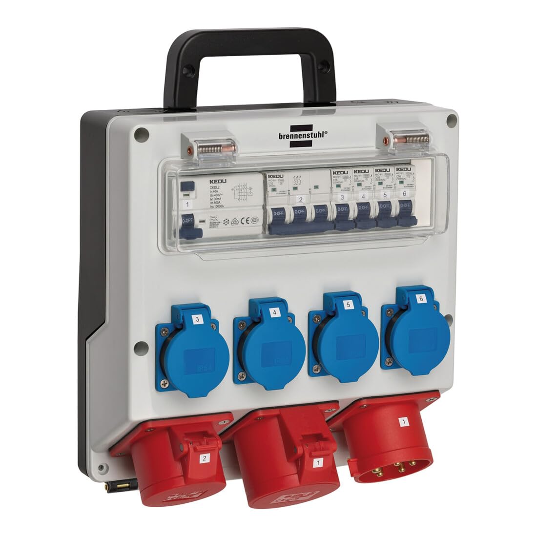 Wandverteiler 4/32 IP44 4x LS 230V/16 A, 1xLS 400V/16 A, 1xFI 40 A 4-polig 30mA