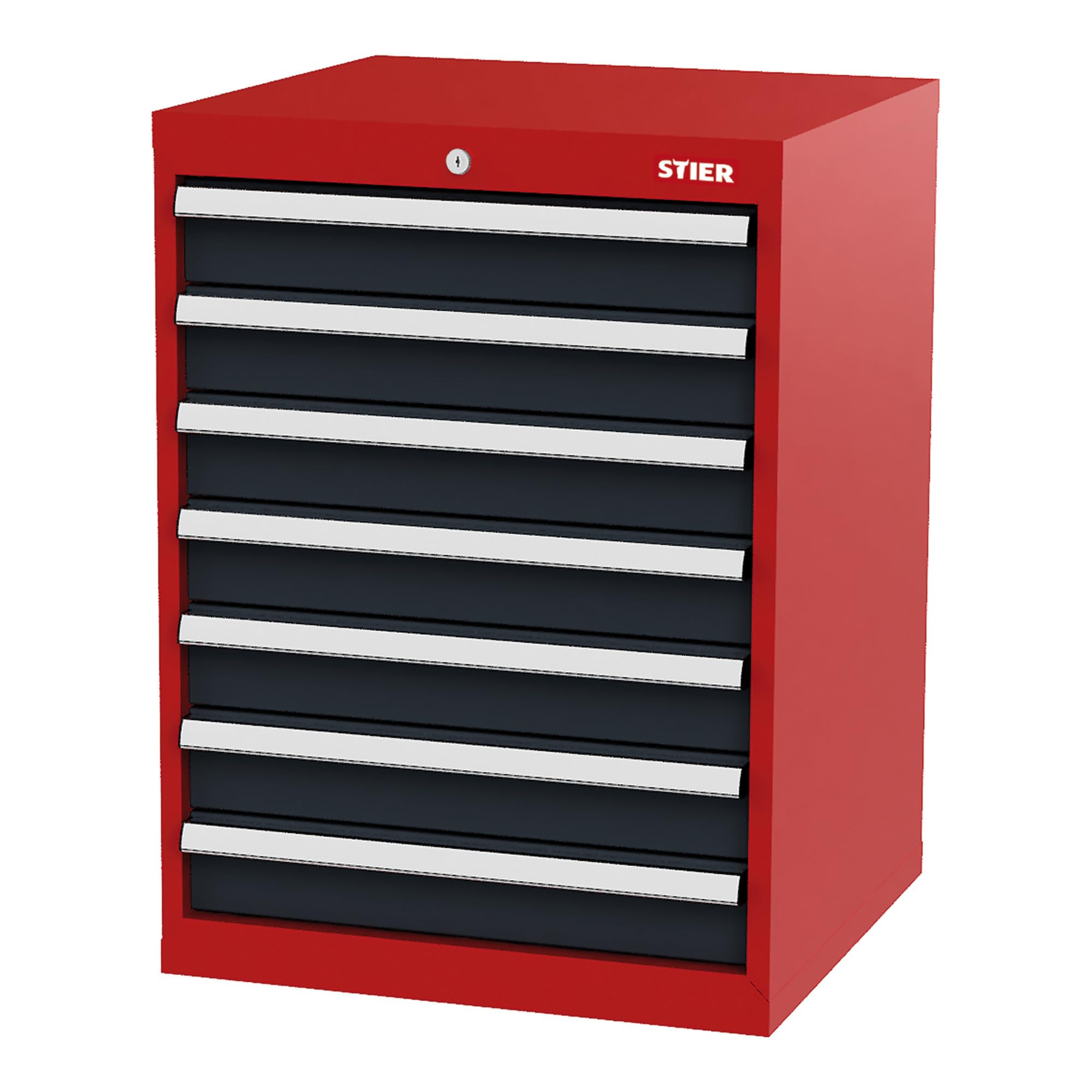 STIER Schubladenschrank mit 7 Schubladen BxTxH 600x575x820 mm RAL 3020 / RAL