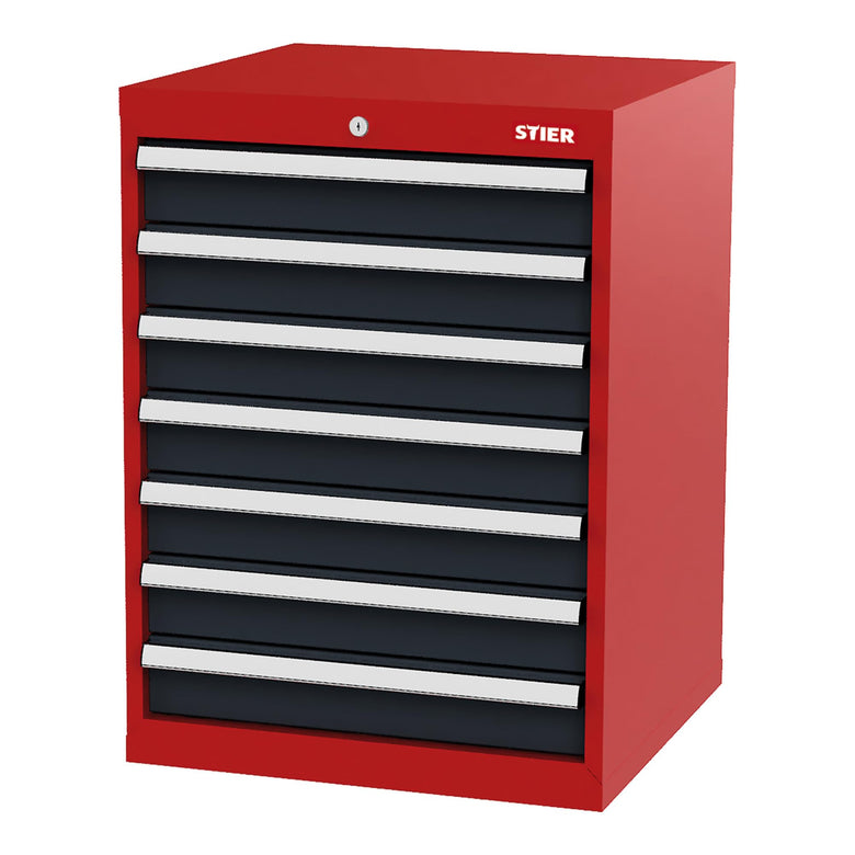 STIER Schubladenschrank mit 7 Schubladen BxTxH 600x575x820 mm RAL 3020 / RAL