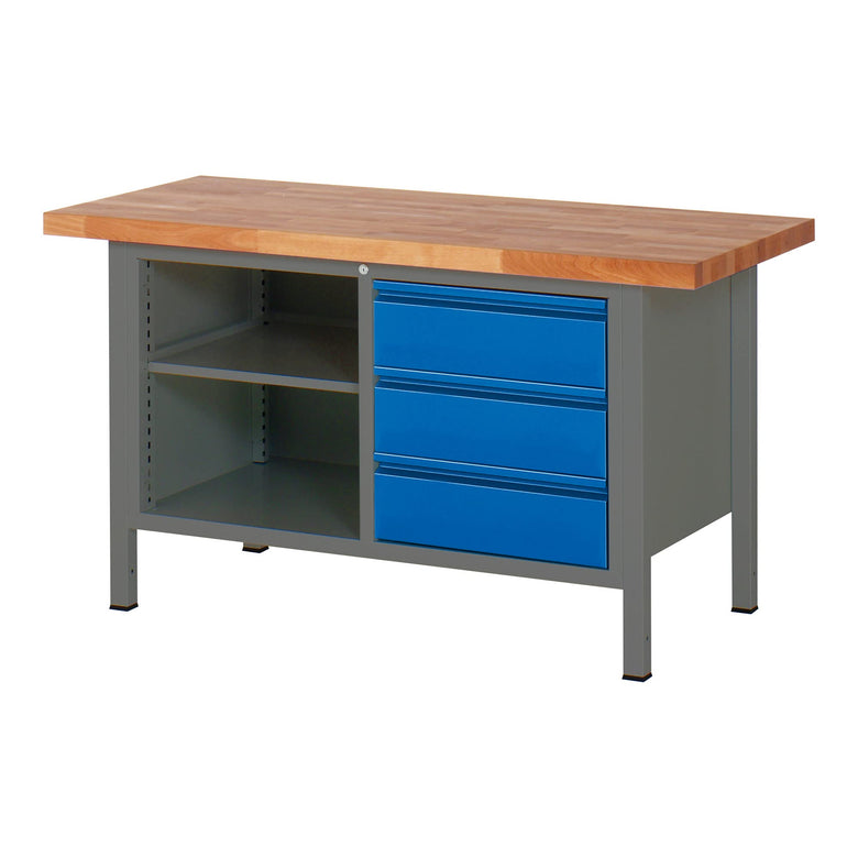 STIER Height-adjustable workbench Premium with 3 drawers and one open compartment