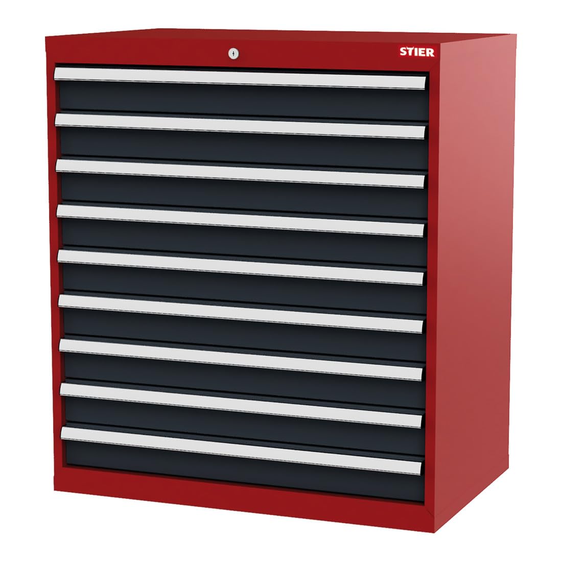 STIER Schubladenschrank mit 9 Schubladen BxTxH 900x575x1020 mm RAL 3020 / RAL