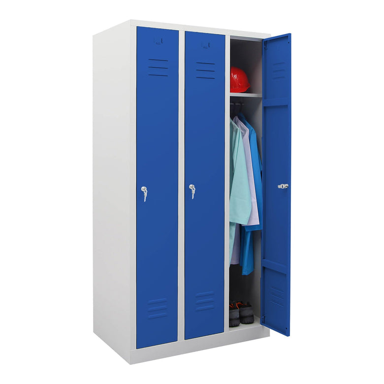 STIER wardrobe locker 3 compartments dimensions 1800 x 870 x 500 mm gentian blue lockable