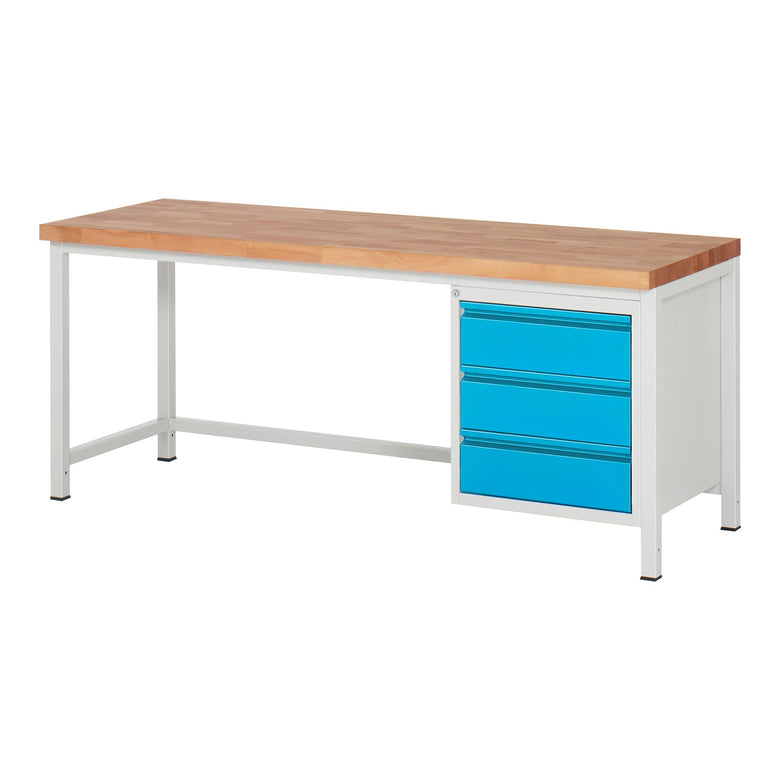 STIER Höhenverstellbare Werkbank Premium mit 1 Schublade BxTxH 1500x700x840-1040mm RAL 7035 / RAL 5012