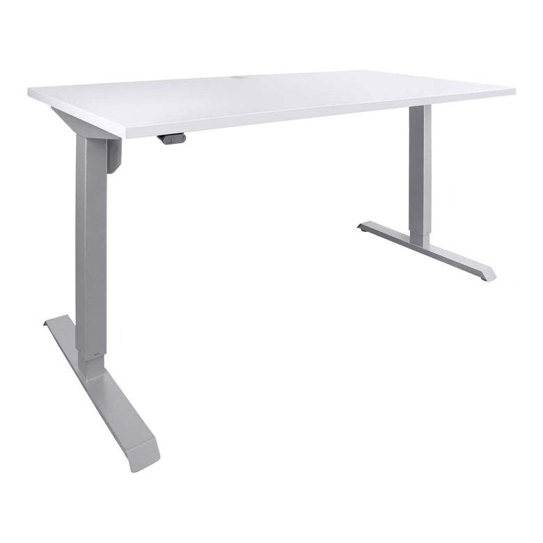 STIER Electrically height-adjustable desk 501-33, table frame with tabletop 100x80 cm, white mel., ergonomic sit-stand desk continuously adjustable 68-118 cm