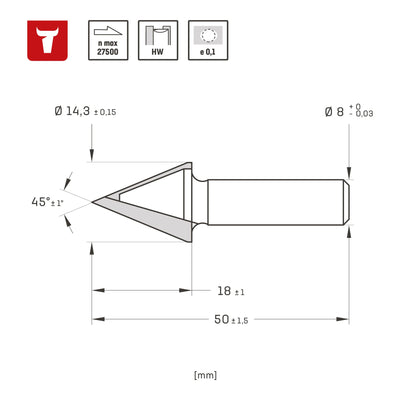 STIER Gipskartonfräser D12,5 mm 45 Grad S8 mm HW
