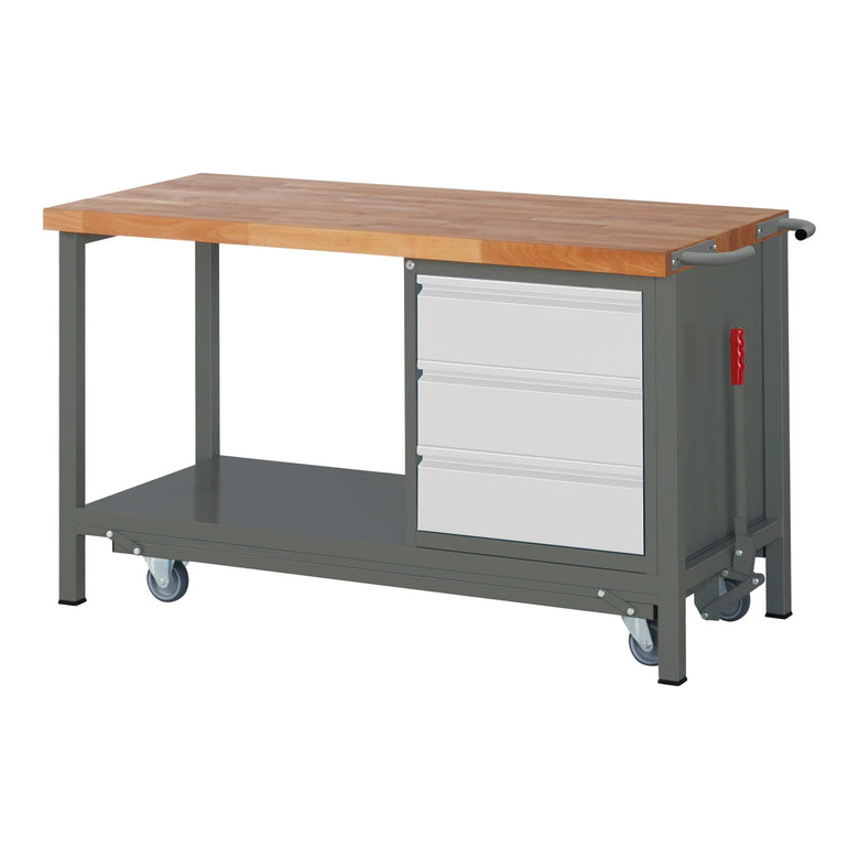 STIER Premium workbench with abs. chassis and 3 drawers WxDxH 1500x700x880