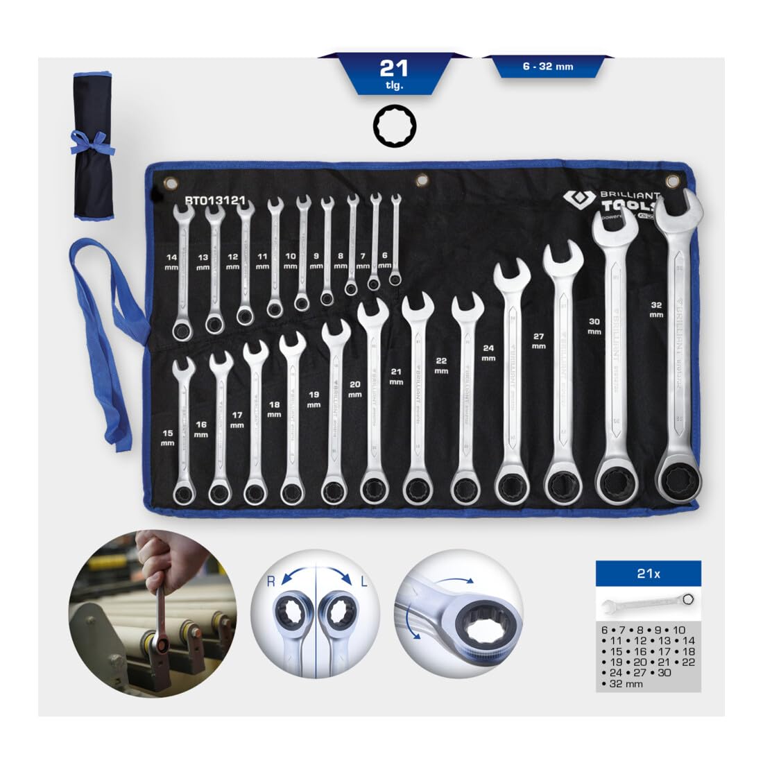 Brilliant Tools Ratschenringschlüssel-Satz, 21-tlg, 6 - 32 mm