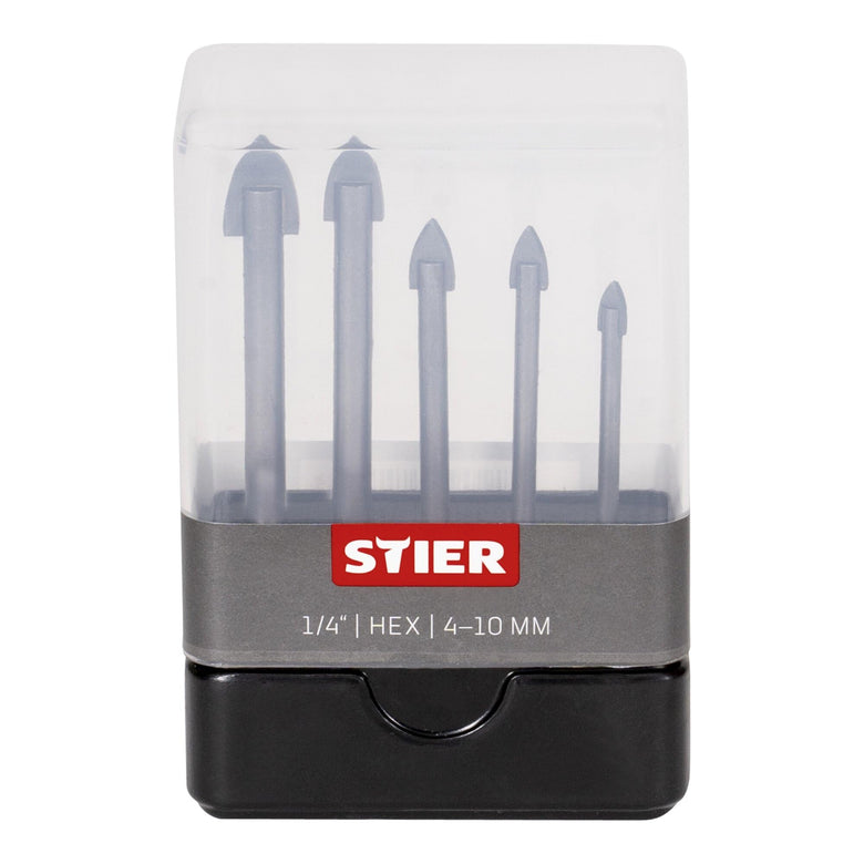 STIER Fliesenbohrer Set 5-teilig 1/4 Zoll Bit HEX Sechskant umfangreiches Set