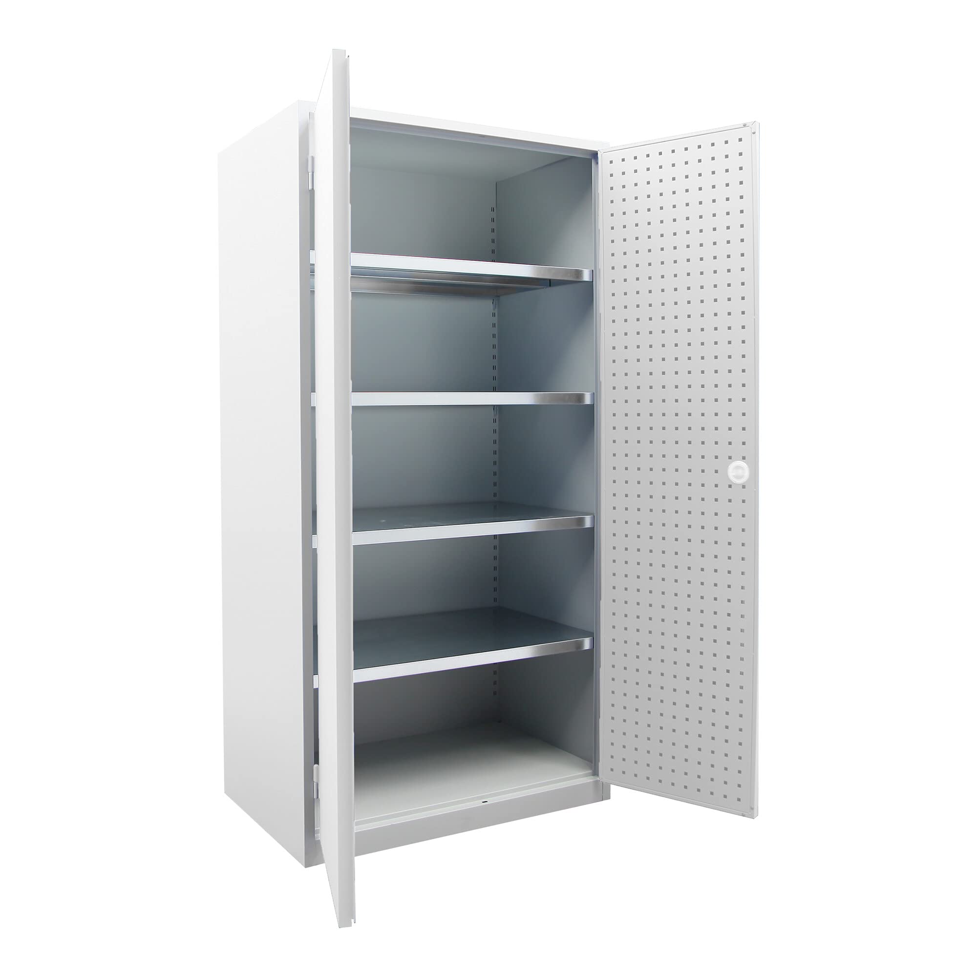 STIER workshop cabinet 1940x1000x600mm light grey 4 shelves door from inside