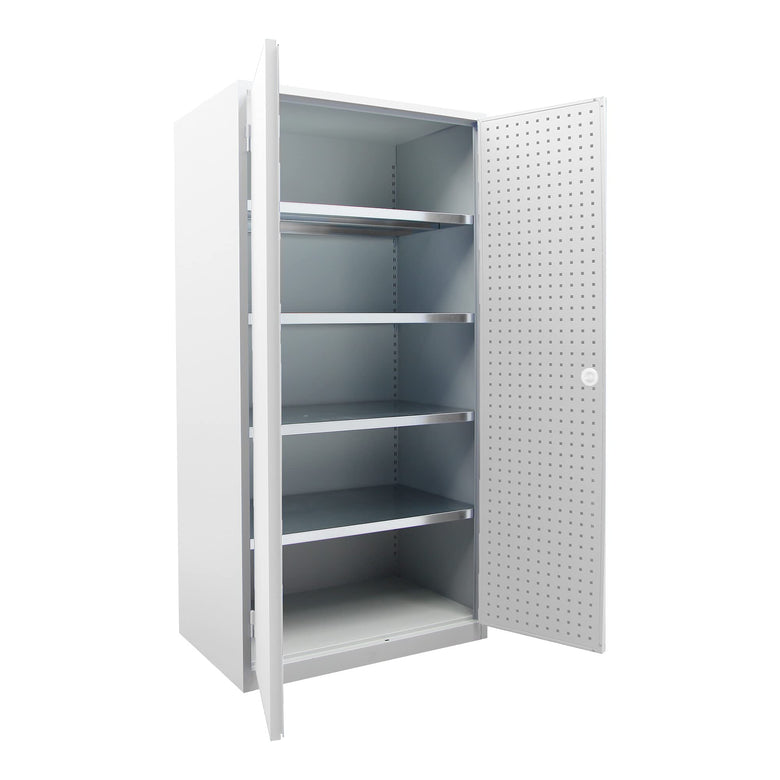 STIER workshop cabinet 1940x1000x600mm light grey 4 shelves door from inside