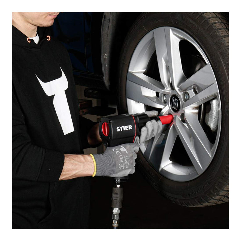 STIER pneumatic impact wrench 17-BBS set, 8 pieces, max. loosening torque 1,756 Nm