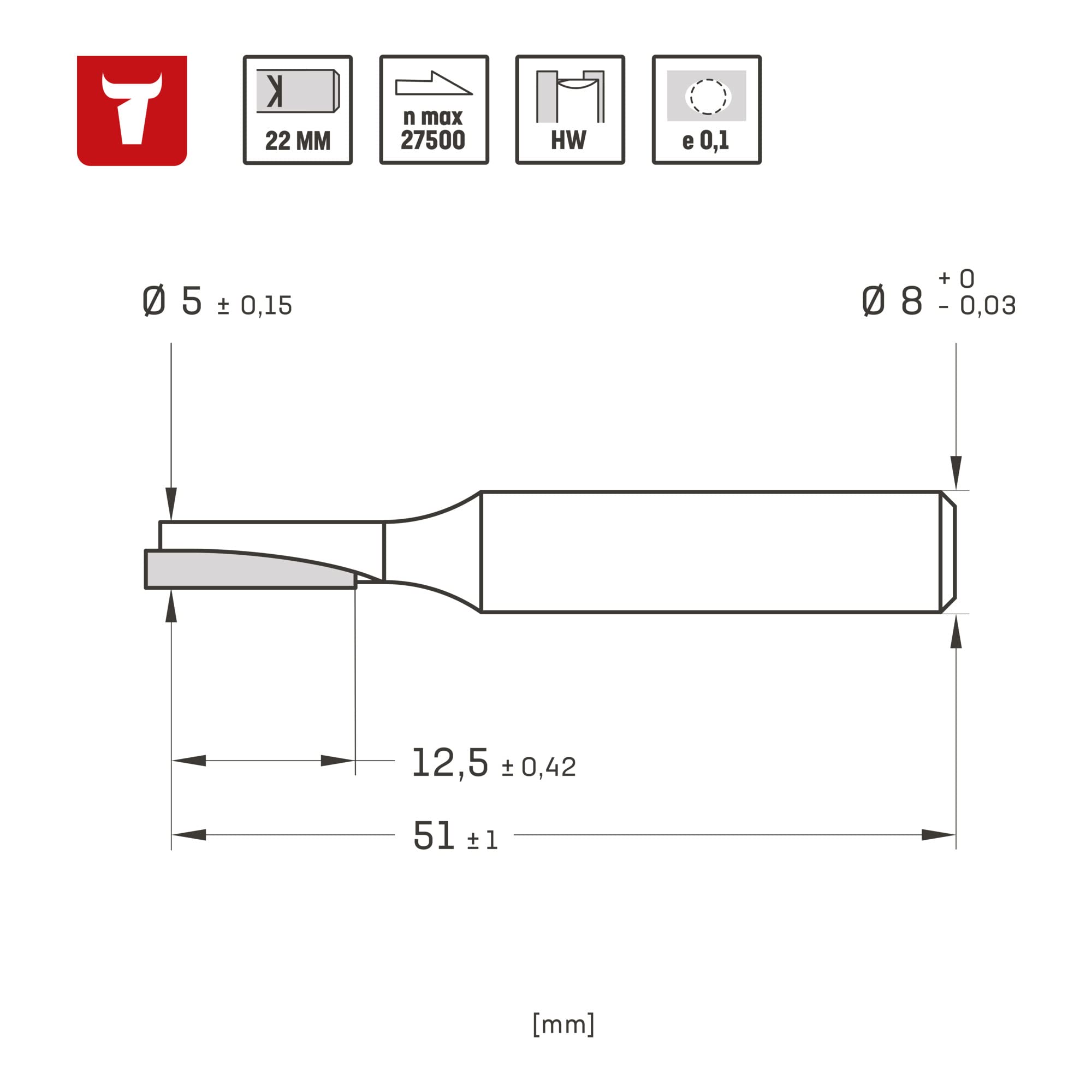 STIER groove cutter D5 x L12.7 x S8 mm HM (HW)