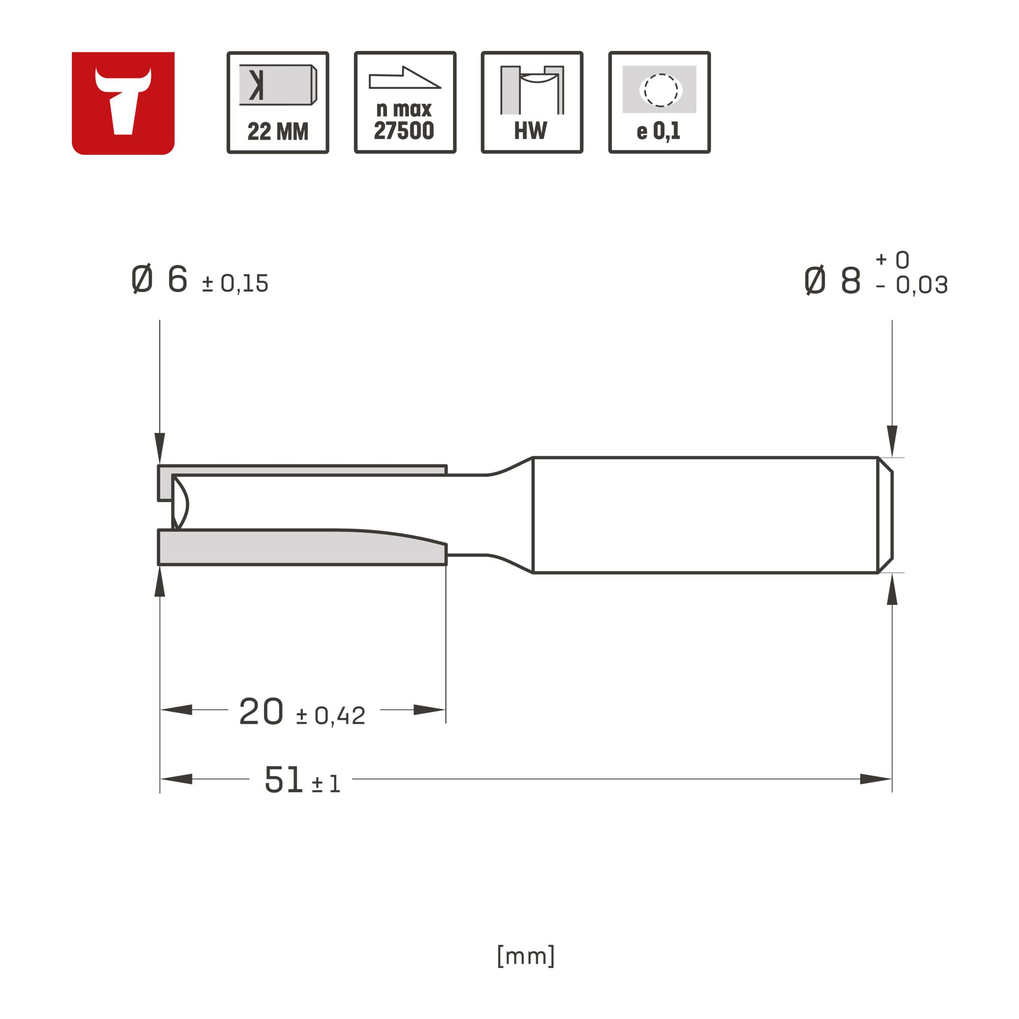 STIER Nutfräser D6 x L20 x S8 mm HM (HW)