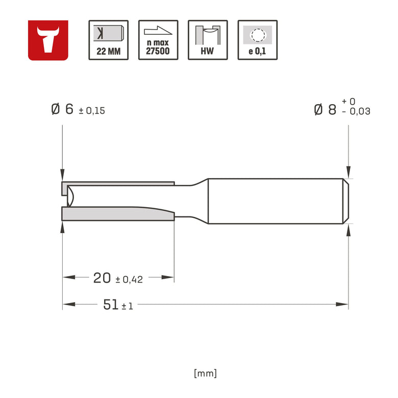 STIER Nutfräser D6 x L20 x S8 mm HM (HW)