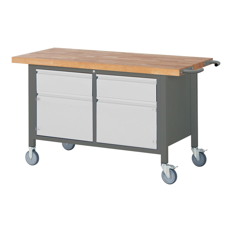 STIER Fahrbare Werkbank Premium mit 2 Schubladen und 2 Flügeltüren BxTxH 1500x700x880 mm