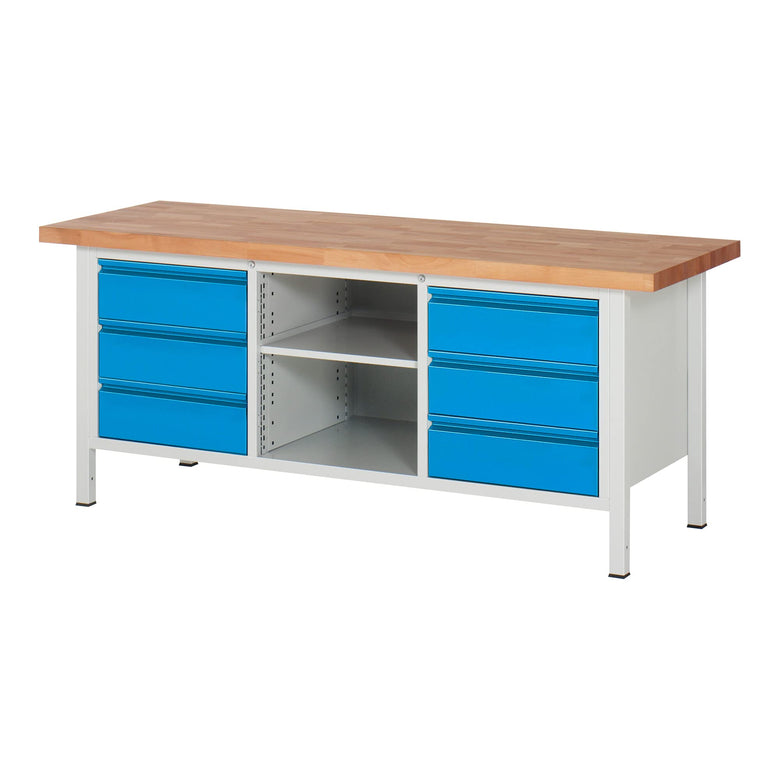 STIER Höhenverstellbare Werkbank Premium mit 1 Schublade BxTxH 1500x700x840-1040mm RAL 7035 / RAL 5012