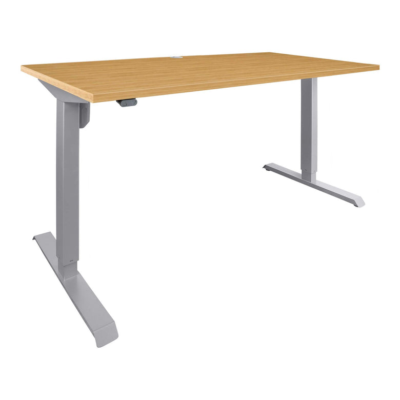 STIER Electrically height-adjustable desk 501-33, table frame with tabletop 100x80 cm, beech mel., ergonomic sit-stand desk continuously adjustable 68-118 cm