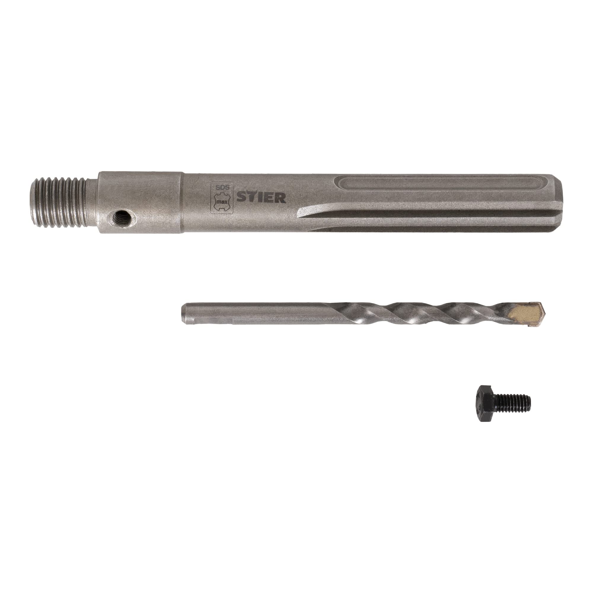 STIER SDS-Max M16 160 mm arbor shaft including center drill for hollow core drills.