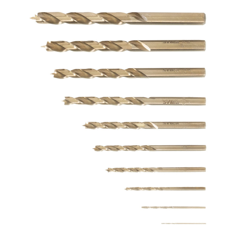 STIER Holzbohrer-Set HSS Cobalt 10-teilig Alle Größen von 1 bis 10 mm High Speed