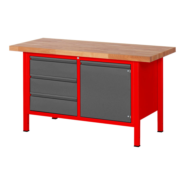STIER Höhenverstellbare Werkbank Premium mit 2 Schubladen und 2 Flügeltüren BxTxH 1500x700x840-1040mm RAL 3000 / anthrazitmetallic