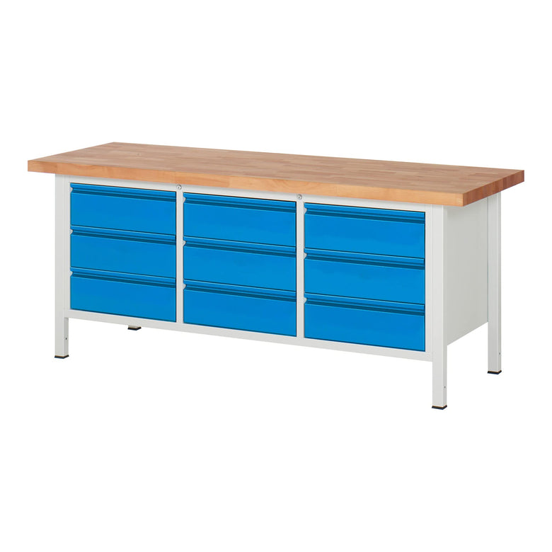 STIER Höhenverstellbare Werkbank Premium mit 1 Schublade BxTxH 1500x700x840-1040mm RAL 7035 / RAL 5012