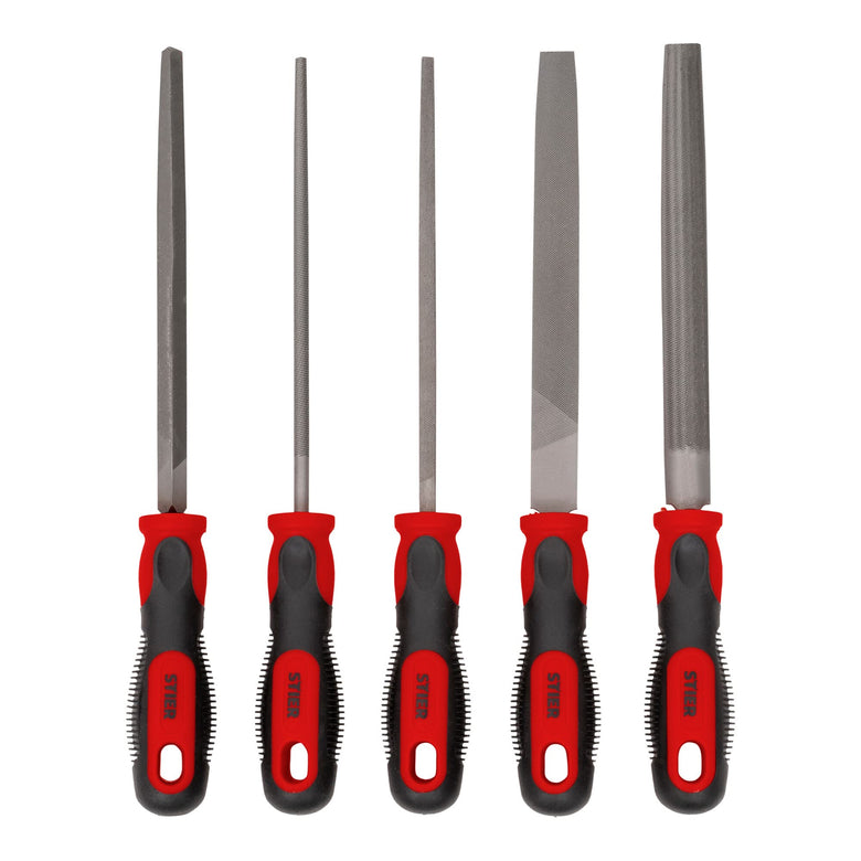 STIER Werkstattfeilen-Satz, 200 mm H2 5-teilig in Weichschaumeinlage (EVA)