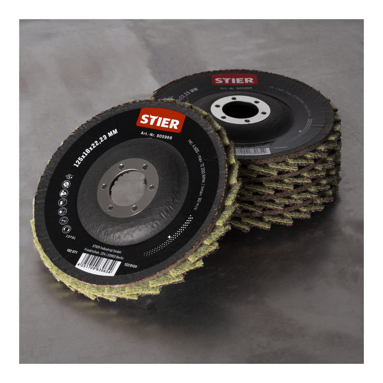 STIER fleece flap discs 125 x 18 x 22.23 mm medium 5 pieces