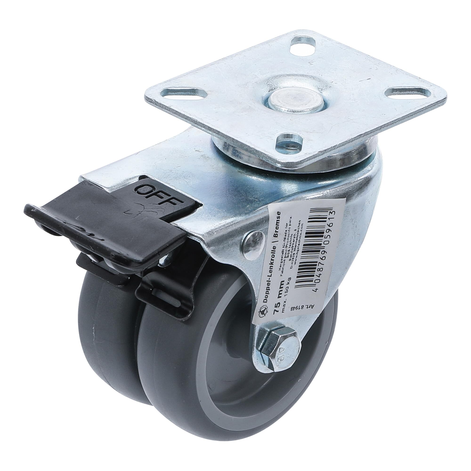 BGS Do it yourself Doppel-Lenkrolle mit Bremse Ø 75 mm