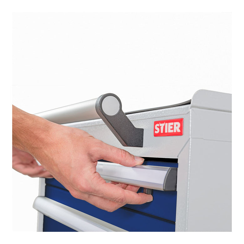 STIER Mobile drawer cabinet with 6 drawers 600x575x1090 gentian blue and