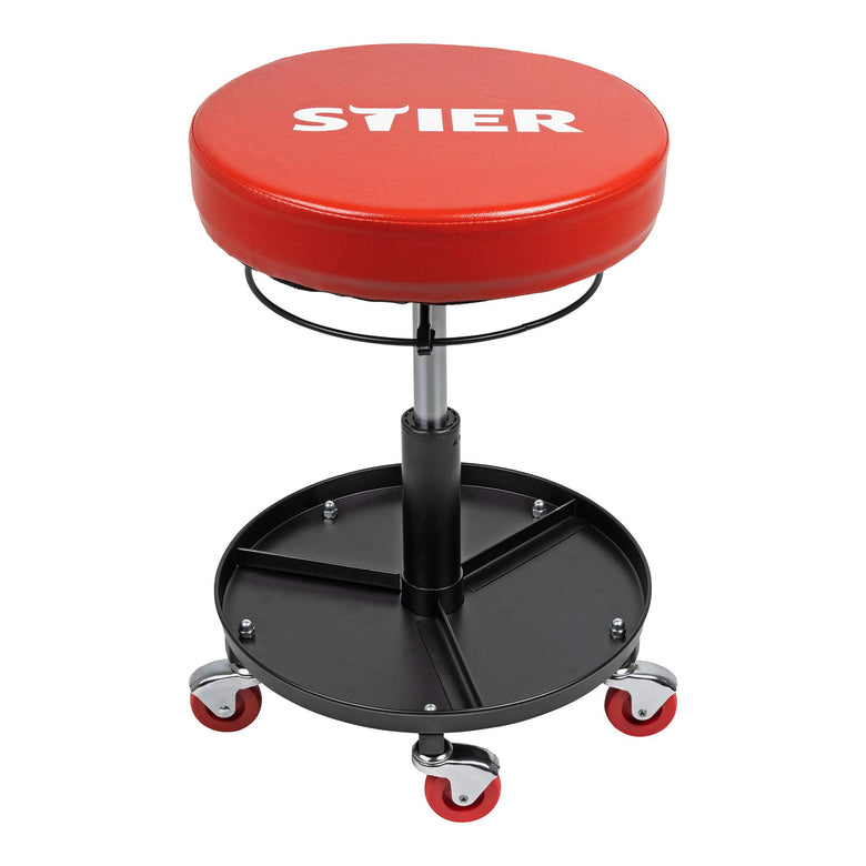 STIER rolling stool for the workshop, height-adjustable swivel stool, workshop stool