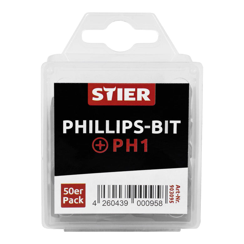 STIER Phillips bit bulk pack PH1 to PH2 50 pieces drive 1/4 25 mm length