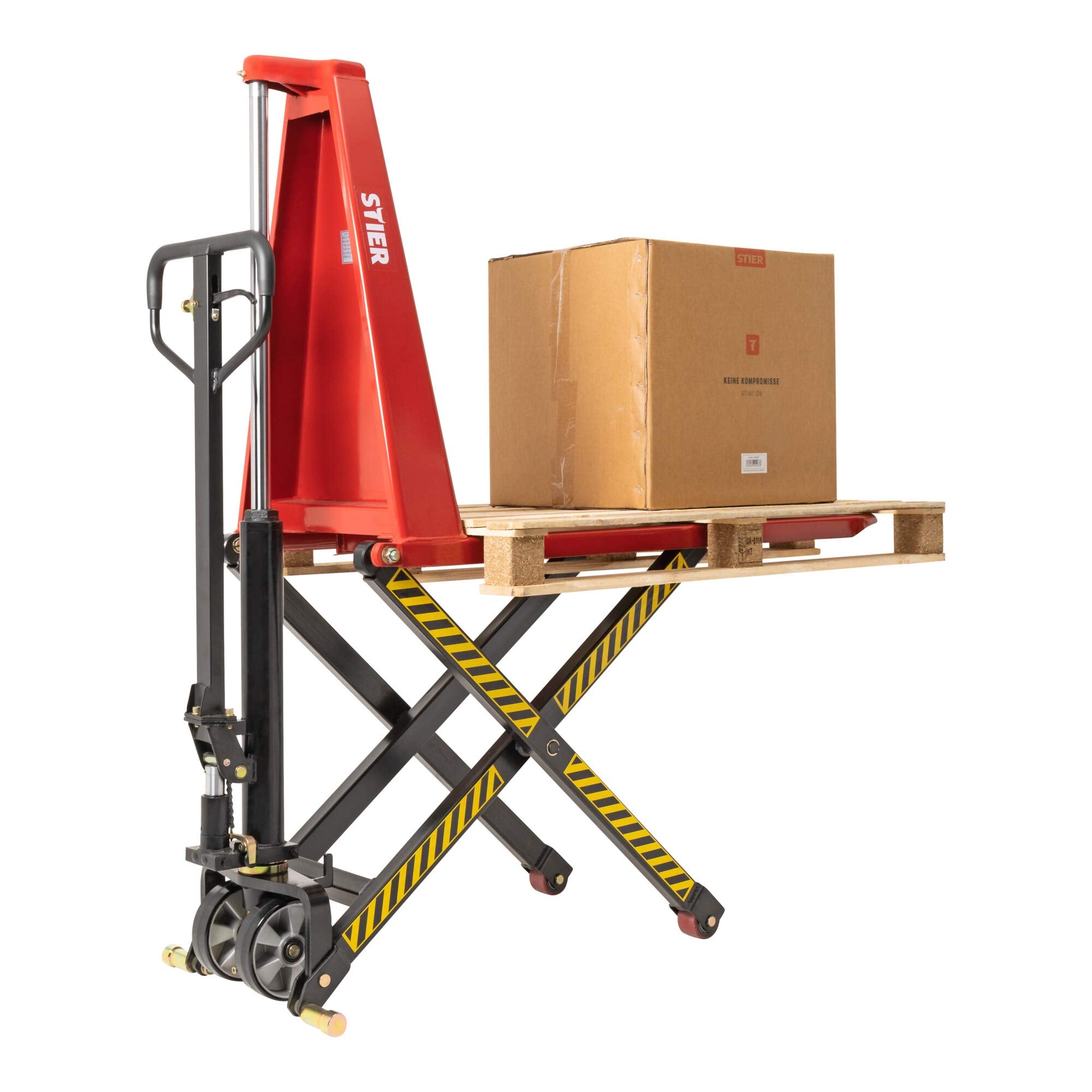 STIER scissor lift truck 1000kg load capacity 800mm lifting height Quicklift high lift truck