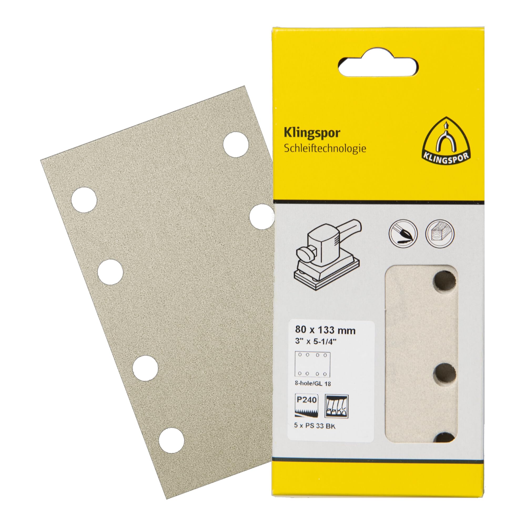 Klingspor PS 33 BK Streifen kletthaftend, 80 x 133 mm Korn 240 Lochform GL18