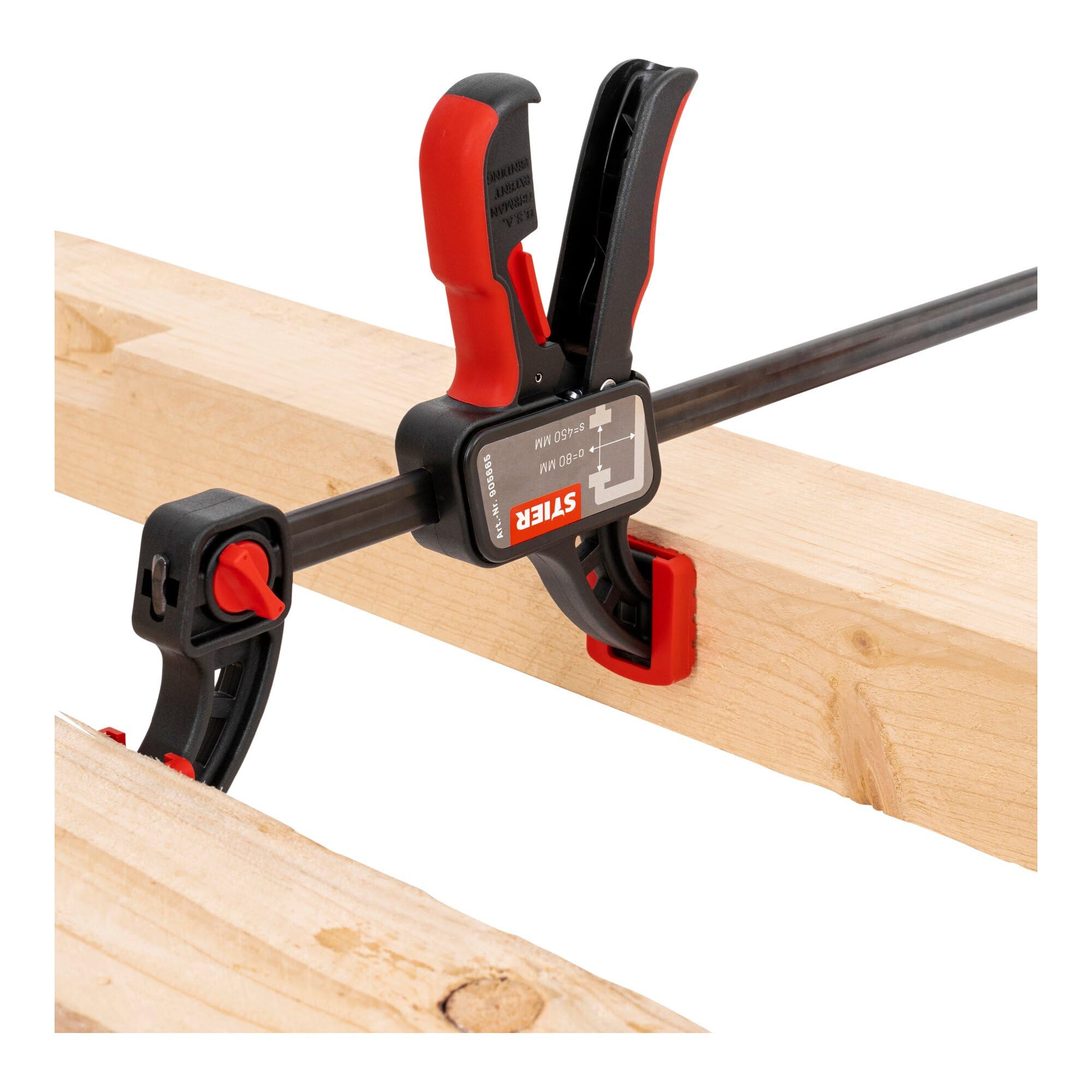 STIER one-hand clamp 450 mm clamping width 80 mm projection for clamping and spreading