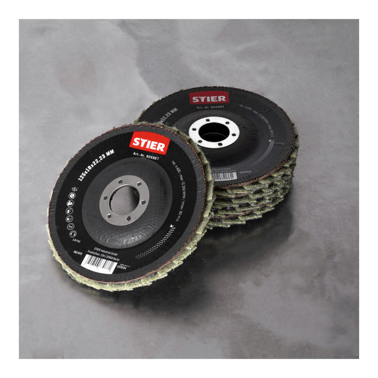 STIER fleece flap discs 125 x 18 x 22.23 mm coarse 5 pcs. cool grinding