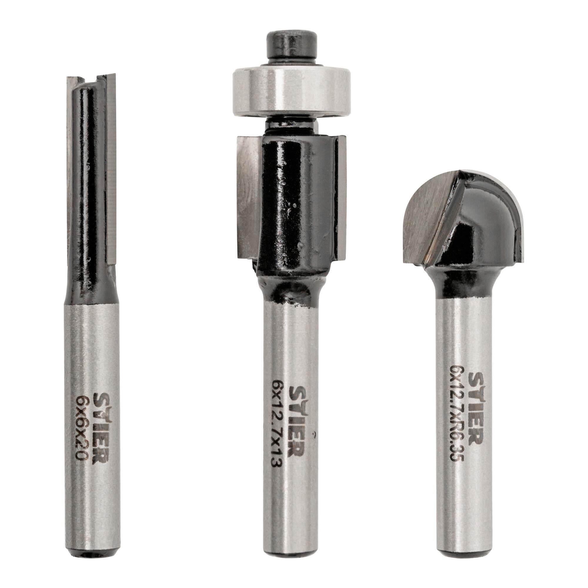 STIER milling cutter set 3-piece 6 mm shank groove cutter flush cutter round edge cutter
