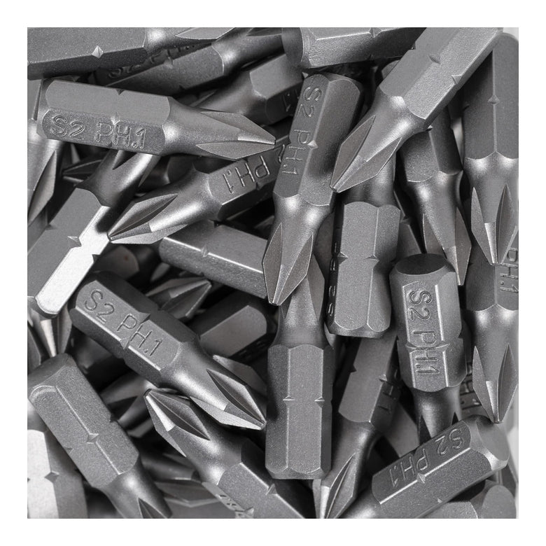 STIER Phillips bit bulk pack PH1 to PH2 50 pieces drive 1/4 25 mm length