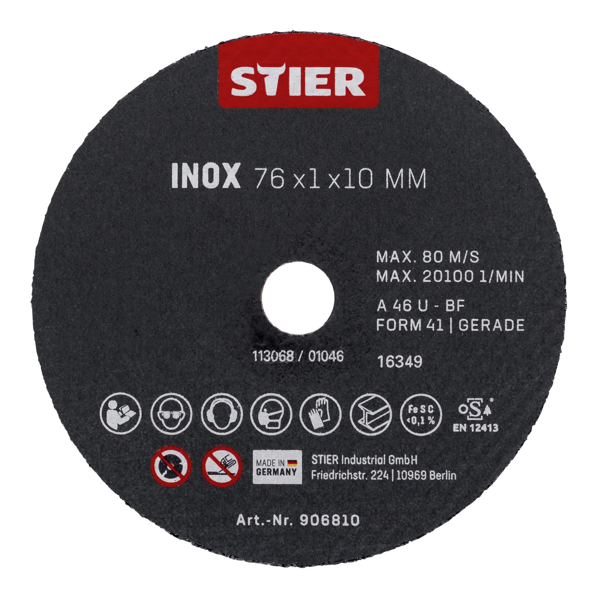 STIER Trennscheibe Edelstahl/Inox 76 x 1 x 10 gerade 10 Stk