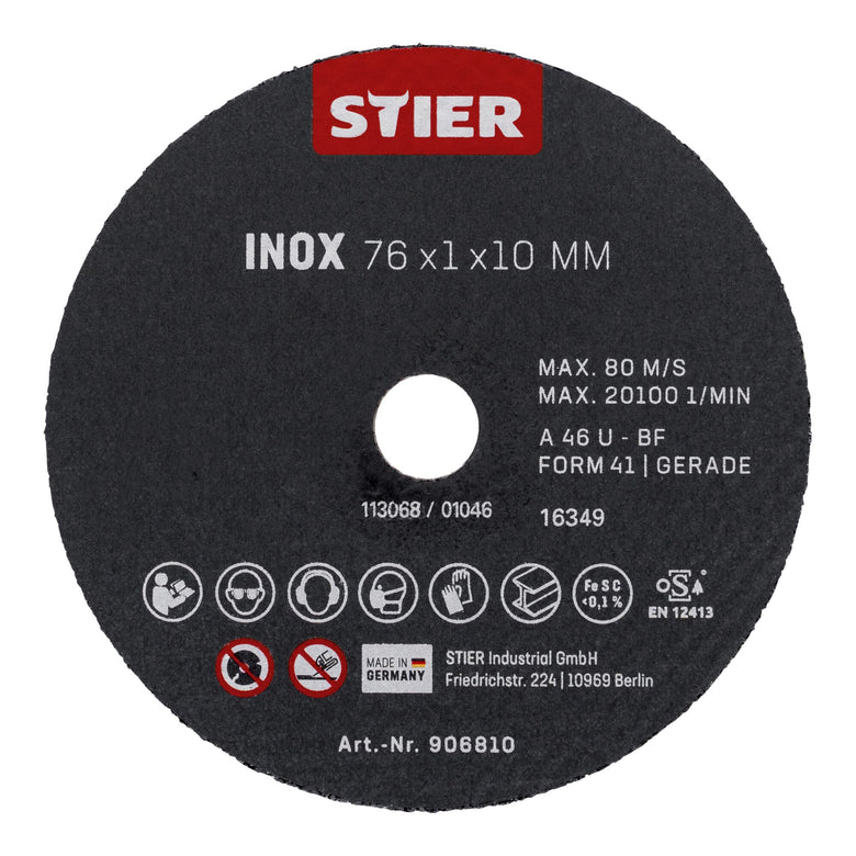 STIER Trennscheibe Edelstahl/Inox 76 x 1 x 10 gerade 10 Stk
