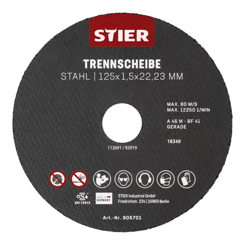 STIER Trennscheiben Stahl Maße: 125 x 1,5 x 22,23; Form 41; gerade Ausführung;