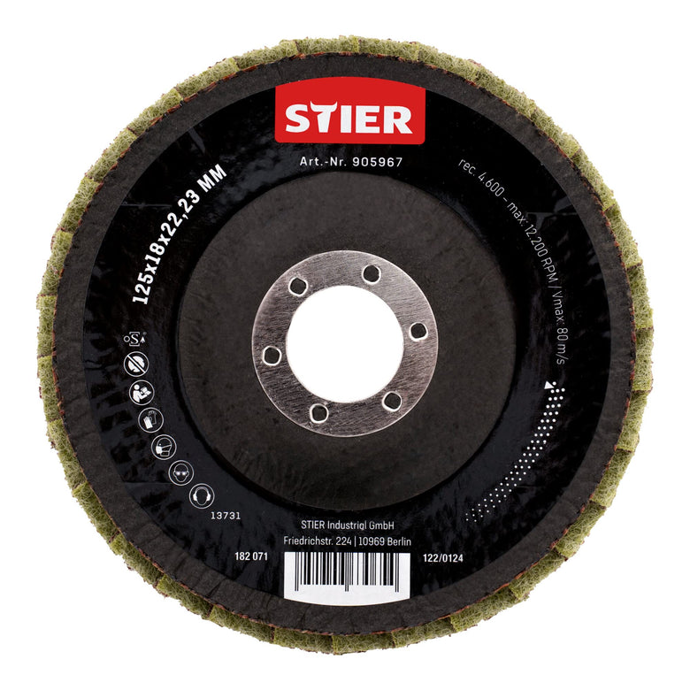 STIER fleece flap discs 125 x 18 x 22.23 mm coarse 5 pcs. cool grinding