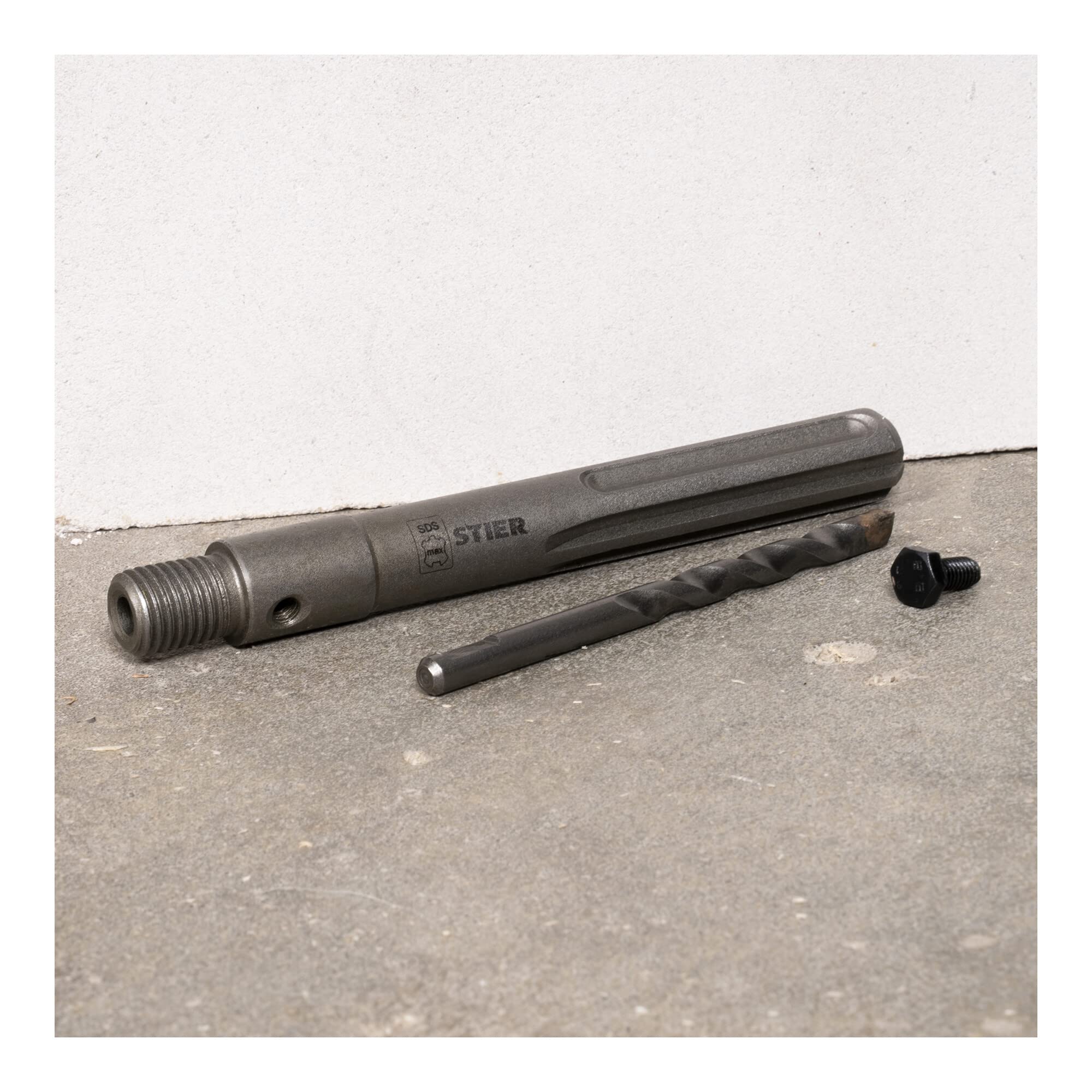 STIER SDS-Max M16 160 mm arbor shaft including center drill for hollow core drills.