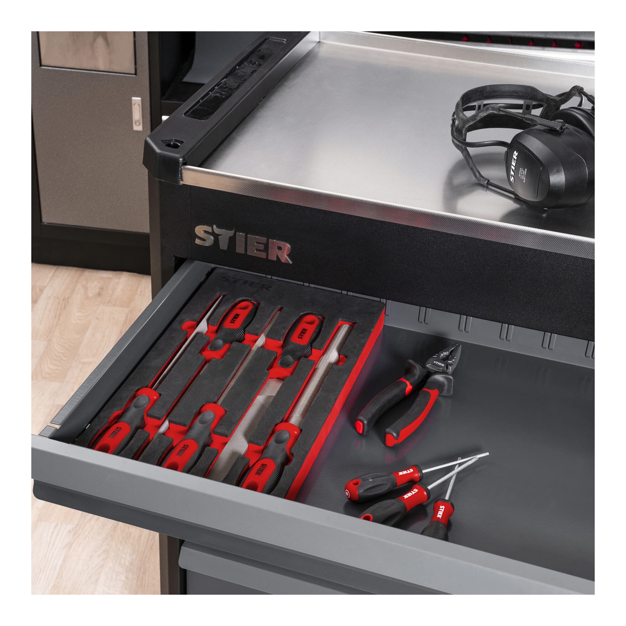 STIER Werkstattfeilen-Satz, 200 mm H2 5-teilig in Weichschaumeinlage (EVA)