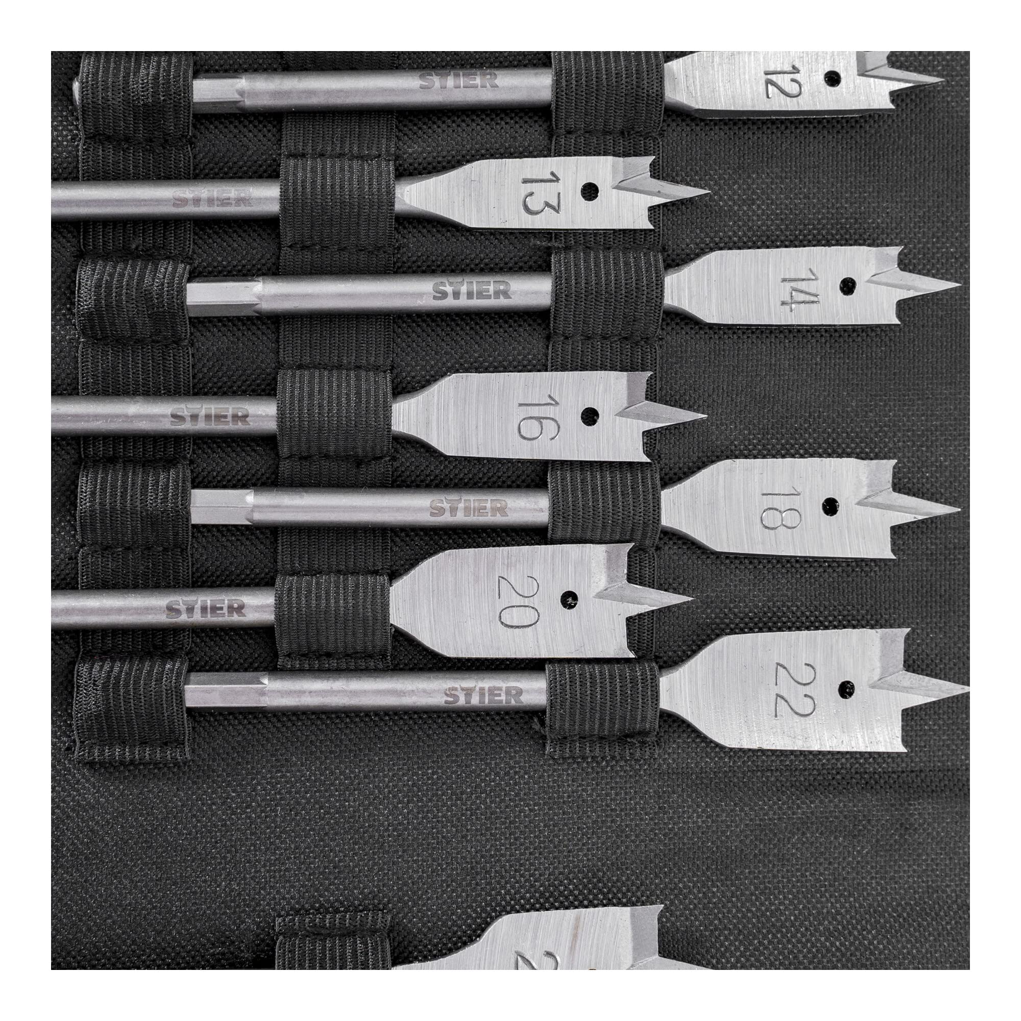 STIER Flachfräsbohrer 13-teiliges Set 10 - 32 mm 1/4 Zoll griffbereit in