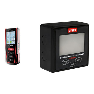 Set STIER Laser Entfernungsmesser SLE-100 100m + Digitales Neigungsmessgerät