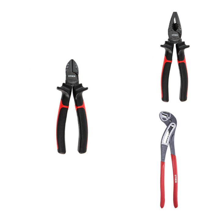 Set STIER Kraft-Kombi-Zange 180 mm+Wasserpumpenz. 240 mm+Seitenschneider 160 mm