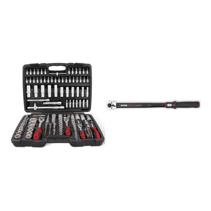 Set STIER Steckschlüssel-Satz 179-tlg + Drehmomentschlüssel Premium+