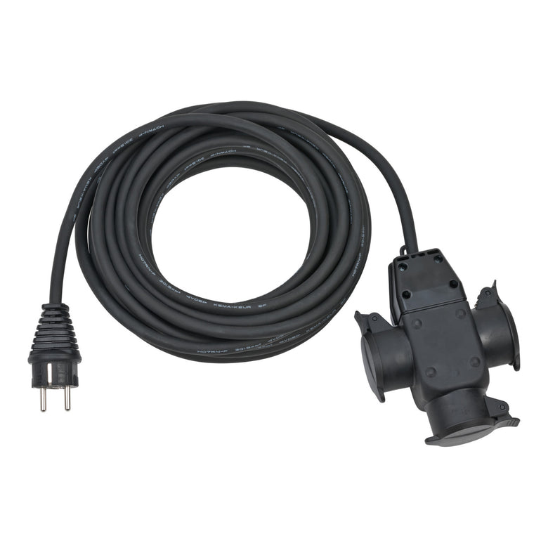 Baustellen-Verlängerungskabel 10m H07RN-F3G1,5 schwarz mit 3-fach Gummikupplung