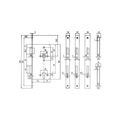 BEVER Einsteckschloss 290 P, PZW92/10, D65 F20x280ktg, Si, DR
