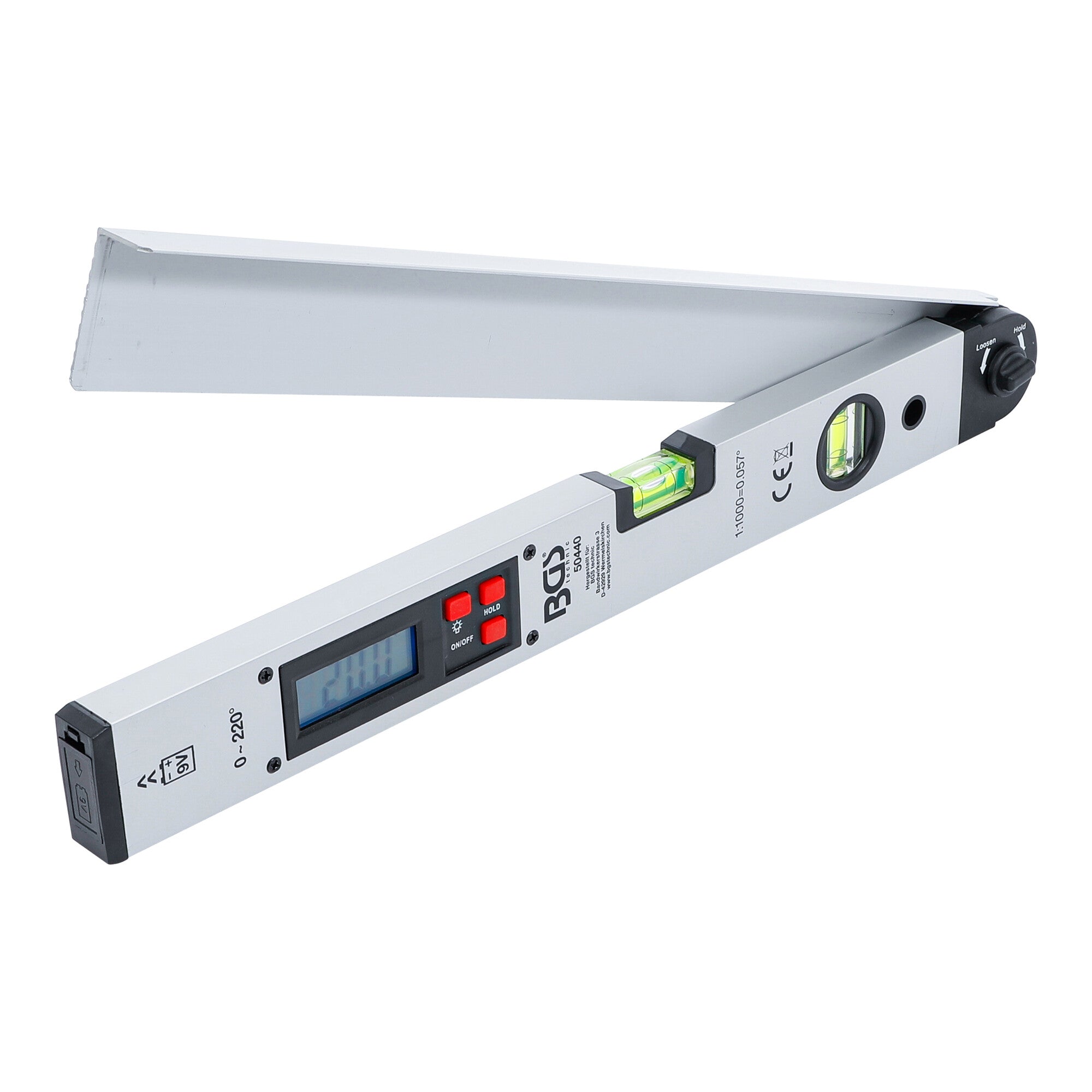 BGS Digitaler LCD-Winkelmesser mit Wasserwaage 450 mm